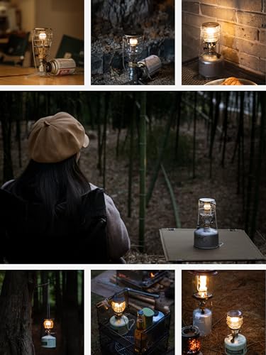 CAMPINGMOON Mini Gas Camping Lantern with Hanging Chain & Hard Case – 80W Equivalent Brightness, Adjustable Dial, Outdoor Portable Butane Lamp for Hiking, Backpacking, Emergency, Tent Lighting T-4