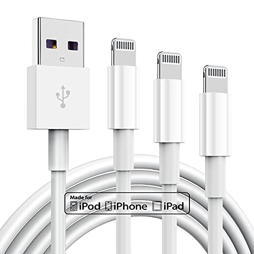 3 Pack Apple MFi Certified iPhone Charger Cable 6ft, Apple Lightning to USB Cable Cord 6 Foot, 2.4A Fast Charging,Apple Phone Long Chargers for iPhone 14/13/12/11/11 Pro/11 Max/X/XS/XR/XS Max/8/7/6 - color: White, size: 6 ft