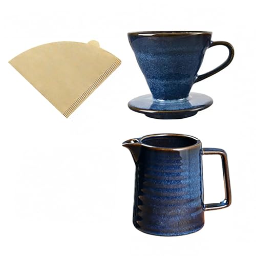 Pour‑Over Coffee Maker, Starry‑Blue V60 Ceramic Pour‑Over Coffee Pot, 450ml Pour‑Over Coffee Dripper, Comes with 40‑Pack Coffee Filters - color: Filter+cup