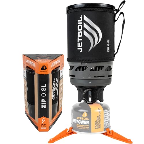 Jetboil Zip 0.8L Portable Fast Boil Stove with Easy-Turn Knob Igniter for Backpacking and Camping, Propane/Isobutane Burner - color: Carbon