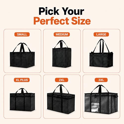 NZ home Insulated Food Bag, Portable Cooler Tote (2XL, Black, 1 Pack) - color: Black, size: 2XL