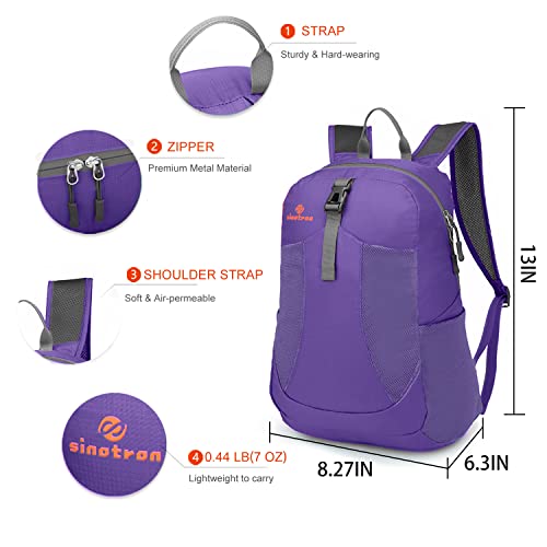 sinotron 22L Lightweight Packable Hiking Backpack, Small Hiking Backpack Day Pack for Women Men Travel Camping Vacation - color: Purple
