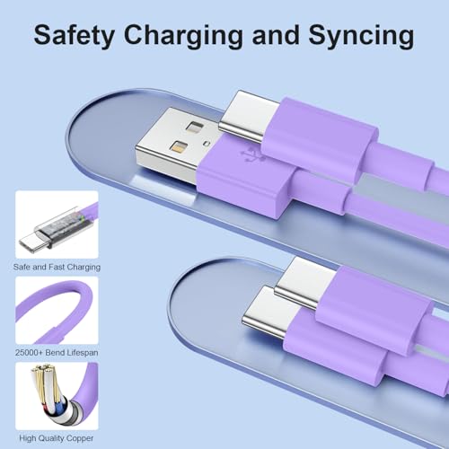 4 Pack 3/3/6/6FT 60W USB C to USB C Cable & USBA to USBC Fast Charging Cord | Car Carplay USB C Charge Cable for iPhone 17 16 15 Pro Max, Type C Cable for Samsung S26/S25, MacBook Pro/Air, iPad - Purple - color: Purple, size: 3ft+3ft+6ft+6ft