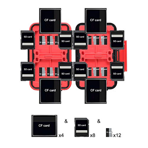 LYNCA 24 Slots Camera Memory Card Case Holder Water-Resistant Anti-Shock SD Card Case Holder Wallet for 8 SD Cards 4 CF Cards 12 Micro SD/TF Cards Storage Box, Compact Memory Cards Wallet (Black) - color: Black