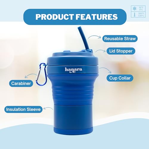 HANARA Collapsible Cup with Reusable Straw – 18 Oz (550 Ml), Portable Travel Mug, BPA-Free, Leak-Proof, Microwave & Dishwasher Safe, Multi-Purpose for Hot & Cold Drinks – Navy Blue - color: Navy Blue