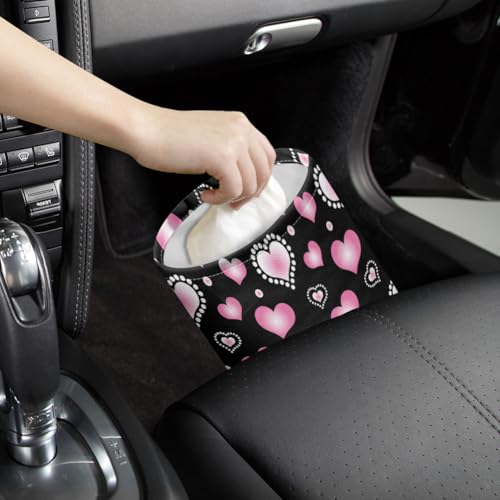 Pink Heart Car Trash Can Waterproof Car Garbage Can Car Seat Back Hanging Trash Bag Portable Camping Garbage Bin Storage Bag Collapsible Trash Container for Car 5.9 x 7.3 in - color: Heart
