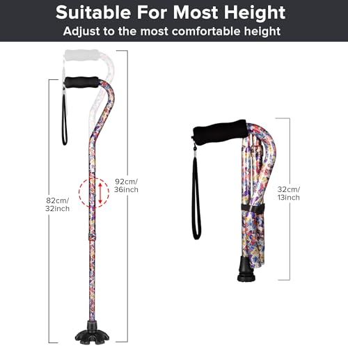 Elegant Walking Cane for Women, Foldable & Adjustable Cane for Seniors with Self-Standing Tip | Lightweight Mobility Aid for Stability & Balance Support - color: Butterfly