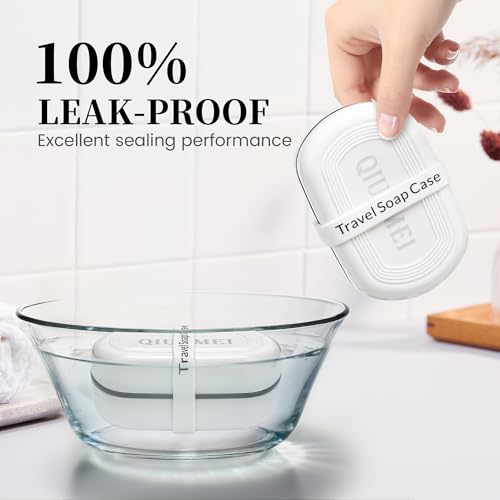 Travel Soap Box,soap Bar Holder Dish Container Case with Soap Bag & Silicone Band,Strong Sealing Leak Proof Portable,Best for Bathroom/Camping/Gym/Business Trip (White) - color: White