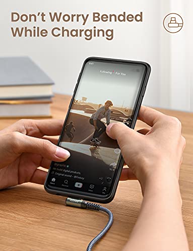AINOPE 2-Pack 0.5ft USB C Cable, 3.1A Fast Charging, Right Angle, Durable Nylon Braided, Compatible with Galaxy S22 S21 Plus S20, Note 10 9 LG, Type C Charger - color: Grey, size: 0.5FT+0.5FT