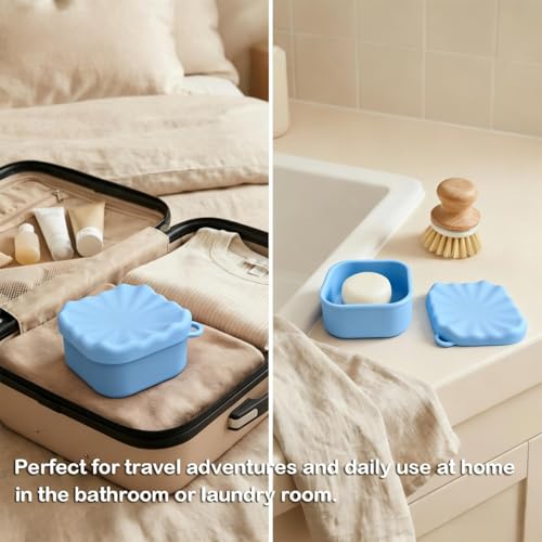 Silicone Travel Soap Case, Leak Proof Soap Dish Holder with Drainage, Shower Container for Kitsch Shampoo Bars & Standard Soaps Traveling Accessories for Gym Camping (Blue, Square) - color: Blue
