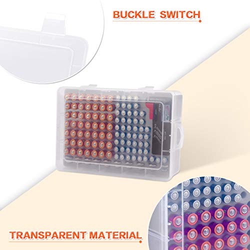 ALCYON Battery Organizer with Tester for 49 AA, 51 AAA and 20 Button Cells | Clear Shell, Pre-Cut Foam and Snap Closure Keep Batteries Upright; Hanging Holes Save Drawer Space, Batteries Not Included - size: X-Large