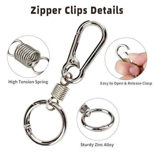 Zipper Clips Anti Theft, 6 Pcs Zipper Locks for Backpacks, Double Opening Antitheft Spring Carabiner Clasps for Travel Purse Luggage Suitcase Handbags Keys(Silver) - color: Silver