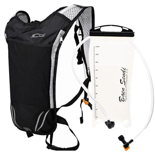 2 Pack Hydration Pack with 2L Backpack Water Bladder - Great for Outdoor Sports of Running Hiking Camping Cycling Skiing - color: (Grey zipper)Black pack with bladder