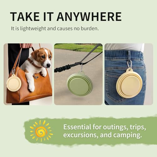 Collapsible Dog Bowls 2-Pack, Portable Travel Dog Bowl with Carabiner, Food-Grade Silicone Pet Bowl for Hiking, Walking(Macaron Yellow and Green) - color: 12 OZ Macaron Yellow and Green