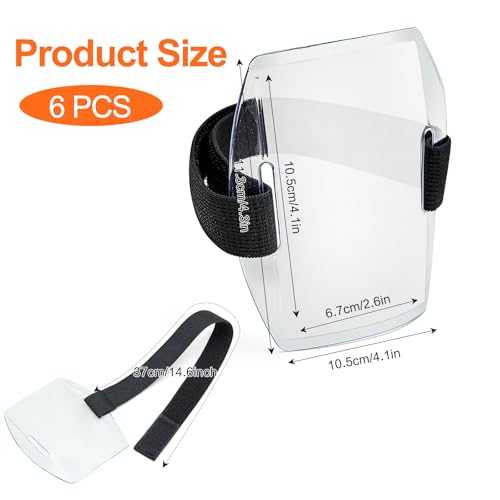6Pcs Arm Badge Holder Armband ID Card Holder Waterproof Armband Badge with Adjustable Elastic Strap for Office Staff, Students, Employees, Universal Size, Transparent