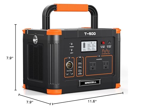 Portable Power Station 500W(Peak 1000W), 519Wh Outdoor Solar Generator - color: Grey