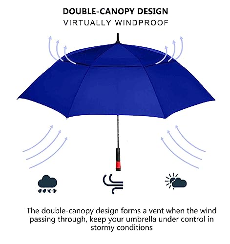 62/68/72 Inch Large Golf Umbrella Windproof Waterproof Auto Open | Oversized Double Canopy Vented, 210T Waterproof Pongee Fabric, Light Fiberglass Frame, Unique Red Foam Handle - color: Royal Blue-Red Handle, size: 62"
