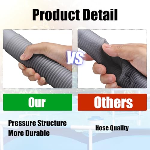 Upgrade 2 Pcs 1.5'' Diameter 59'' Length Swimming Pool Filter Hose with 4 Clamps 2 pcs 1.25 to 1.5 Type B Adapter 2 Replacement Hose Adapter W/collar for Pumps Above Ground Pools(Gray) - color: Gray