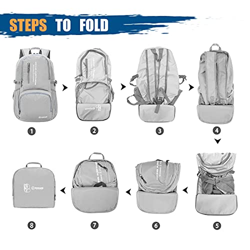 ZOMAKE Lightweight Packable Backpack, 35L Foldable Daypack (Silver Grey) | Light Hiking Backpacks Water Resistant Collapsible Day Pack for Travel, Everyday Carry, Multi-Pocket Layout, Heavy Duty Nylon - color: Sliver Grey, size: 35L