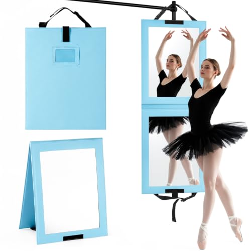 Foldable Portable Full Length Mirror for Dancer, Camping and Travel, Blue | Shatter-Proof Acrylic, High-Definition & Sturdy, Full Body Hanging Mirror with Handle, Large Size & Lightweight, 33x13 Inch - color: Blue