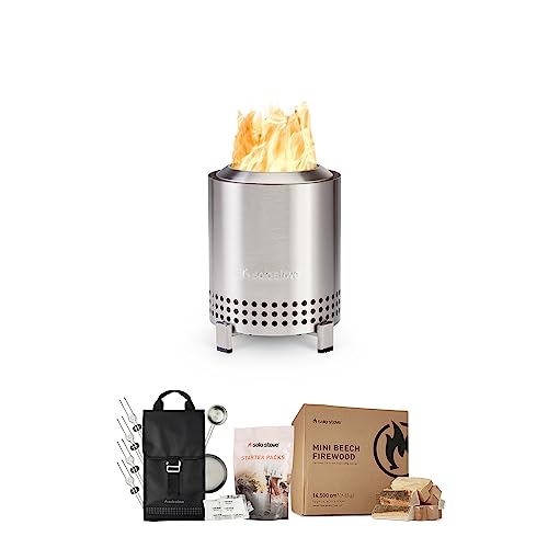 Solo Stove Mesa Tabletop Fire Pit Starter Bundle | Incl. Low Smoke Mini Fire, Accessory Pack, Mini Beech Wood, Starter Packs, Fueled by Pellets or Wood, Mesa Size (HxW): 17,5 x 13 cm, 635 g, Silver - color: Stainless Steel, size: Mesa Bundle