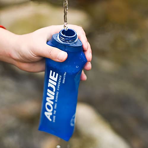 AONIJIE TPU Soft Flask Water Bottle Collapsible Running Flask for Hydration Pack, BPA Free, Wide Opening, for Outdoor Sports Hydration - color: A#250ml with straw- 2 Pcs
