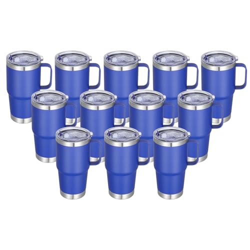 20 oz Stainless Steel Tumbler with Handle Bulk Metal Insulated Tumblers Travel Coffee Mug with Handle Double Wall Tumbler Cup with Lid and Straw, Blue 12 Pack - color: Blue, size: 12 Count (Pack of 1)