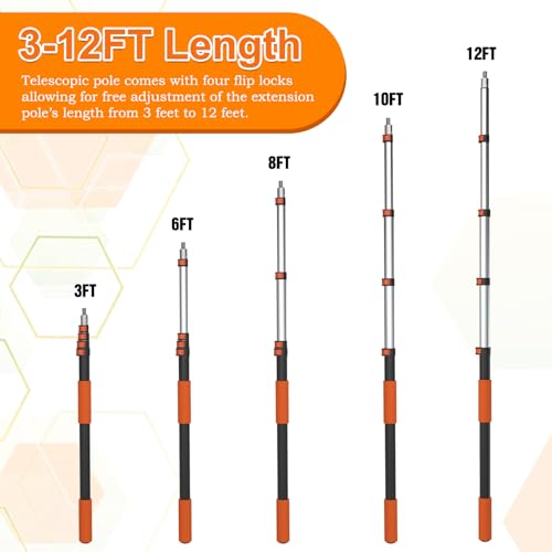 SISUPASSIE Telescoping Extension Pole, Reach to 20FT Telescoping Pole Multi-Purpose 3-12FT Lightweight, Sturdy with Universal Twist-on Metal Tip Extendable for Dusting Painting Window Cleaning - size: 12 Feet