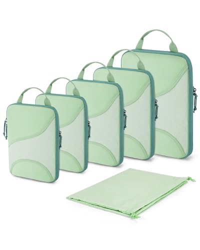 Bagsmart Compression Packing Cubes, Travel Bag Cruise Ship Essentials - color: Green, size: 6 Set