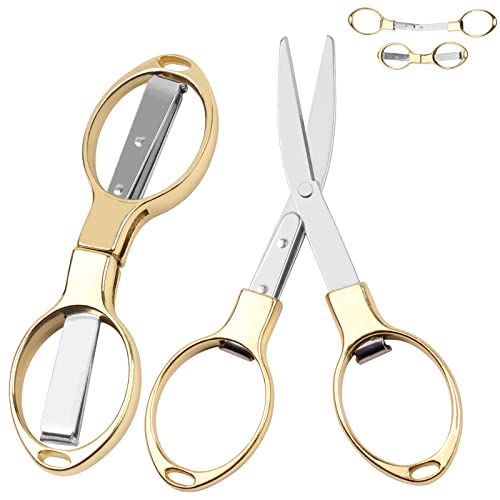 Mini Folding Scissors (Gold Stainless Steel) Safe, Durable, and Portable for Travel, Outdoor Activities, Office, and School Use - color: 1pcs Gold