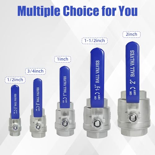 YADIAN 2 Pack 2'' Ball Valve Full Port 304 Stainless Steel 2 inch NPT Female Heavy Duty Shut Off Valve 2 inch Ball Valve for Water, Oil, and Gas with Blue Locking Handles, 1000 WOG - size: 2'' NPT
