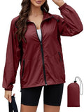CRIPOM Packable Rain Jacket Women Waterproof Lightweight Jacket With Hood Womens Windbreaker Jacket S-XXL - color: Wine Red, size: Small