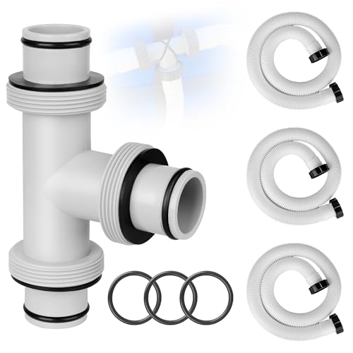 1.5" to 1.5" T-Shaped Pool Hose Connector Kit with 3 x 59" Long Replacement Hoses - Pool Hose Adapter for Intex & Coleman Above Ground Pool Filter Pumps, Sand Filters, and Saltwater Systems (white)