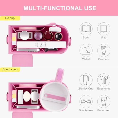Crossbody Bag for Stanley Cup Purse, Outdoor Portable Water Bottle Holder with Adjustable Shoulder Strap - color: Pink