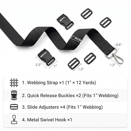 1" x12YD Heavy Duty Nylon Webbing Strap DIY Kit - color: Black