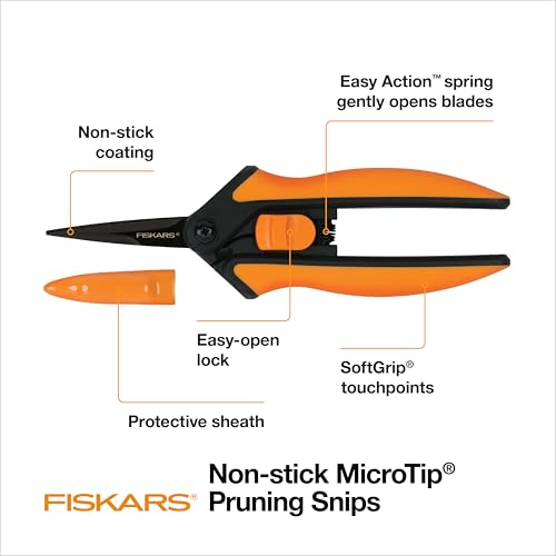 Fiskars 6" Non-Stick Pruning Snips, Resin-Resistant Garden Scissors | Garden Shears for Weeds, Flower Buds & Small Plants, Steel Blades Stay Sharp, Easy Action Spring, SoftGrip Handles - style: Non-Stick Snips