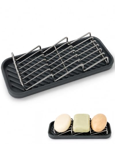 OZNER 304 Stainless Steel 3 Bar Soap Holder, Self Draining Soap Dish for Shower, Shampoo Bar Holder with Detachable Silicone Tray, Rust Proof Soap Saver for Bathroom Sink & Kitchen - size: L(9.25"*3.7)