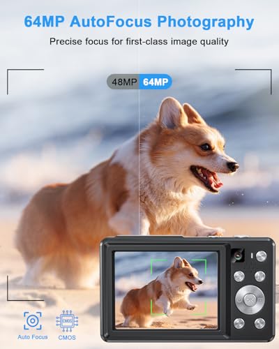 4K Digital Camera with Selfie Lens 64MP Compact Camera with 32GB Card Black | Vlogging Camera with Flash,16X Zoom Easy for Beginner. 2 Batteries for Instant use. Ideal Birthday, Party & Travel - color: Black