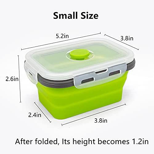 CCyanzi 3piece Collapsible Food Storage Containers with Lids, Silicone Lunch Container, Microwave & Freezer Safe, Space Saving for Kitchen Cabinet and Camping Backpack,(green gray) - color: green with gray