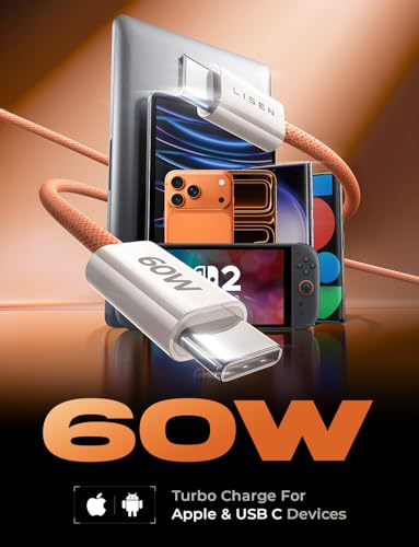 LISEN USB C Cable, 5-Pack [3.3/3.3/6.6/6.6/10FT] Orange for iPhone 17 Charger Cord, 60W C to C Cable Fast Charging for iPad, iPhone 17 Air 16 15 Pro Max, Samsung Z Flip 7/S25/S24 - color: Orange, size: 3.3+3.3+6.6+6.6+10FT