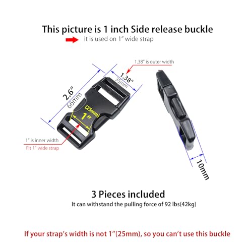 Heavy Duty Side Release Buckles with Plastic Tri Glide Slides - style: 1 Inch - 3 Sets