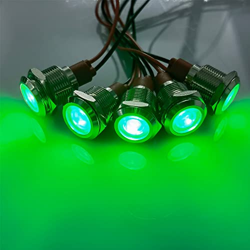 Gebildet 5pcs 12mm LED Metal Indicator Light AC/DC 12-24V Waterproof Signal Lamp Pilot Dash Directional with Wire(Green) - color: Green AC/DC 12-24V