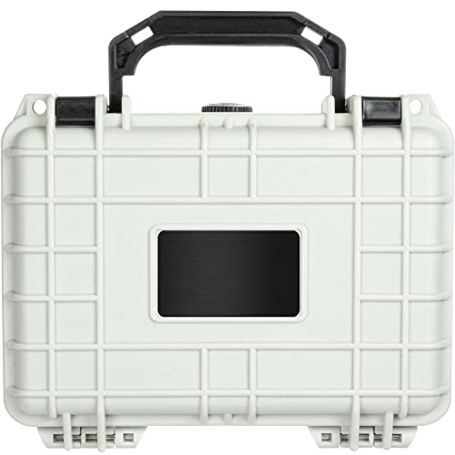 Eylar Protective Gear and Camera Hard Case with Custom Logo Engraved Plate TSA Approved 8.12 inch 6.56 inch 3.56 inch, Customizable Pluck Foam, Lockable for Cameras, Lenses, Drones, Gear (White) - color: White