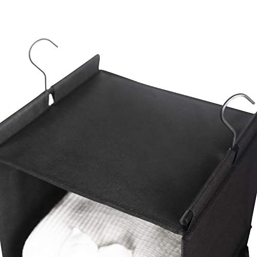MAX Houser 4-Shelf Hanging Closet Organizer, Space Saver, Cloth Hanging Shelves with 2 Side Pockets, Foldable (Black) | Foldable Fabric Hanging Shelves for Closet, Cloth Hanging Shelves with 2 sturdy hanging hooks, Small Space Saver - color: Black-1