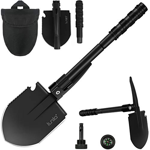 iunio Folding Camping Shovel w/Pick, 18.3in Heavy Duty Carbon Steel Shovel, Military-Grade Entrenching Tool, Collapsible Survival Shovel for Car Emergency Pickaxe Camping Trenching Hiking Gardening - size: 18.3in Basic E-tool