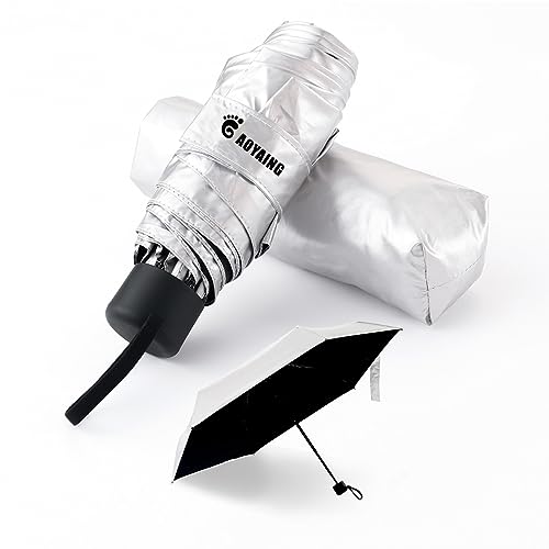 GAOYAING Compact Travel Umbrella with Case Sun&Rain Lightweight Small and Compact Suit for Pocket 34 Inches - color: Sliver, size: 34 Inches
