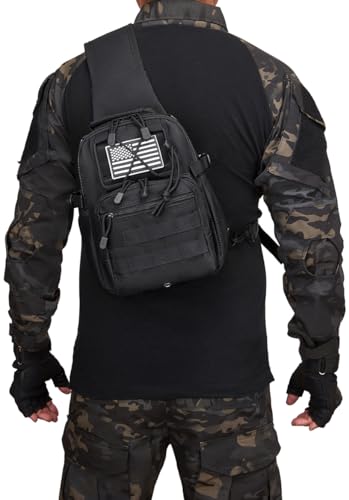 Small Tactical Holster Sling Backpack Accessories Shoulder Pouch Water Bottle & Radio Holder Crossbody Bag for Men - color: Black
