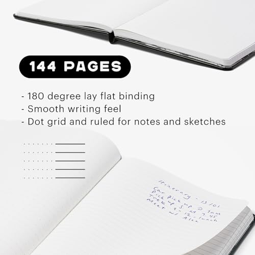 Stone Journal Explorer Notebook – A5 Waterproof Paper Field Journal, Vegan Leather Hardcover, 144 Pages Alternating Ruled & Dot Grid, Back Pocket, Weather-Resistant (Black) - color: Black
