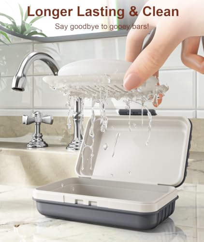 Quatish Leakproof Bar Soap Holder Dish with Lid for Shower, Portable Travel Soap Case Box for Gym, Camping, Hiking, Outdoor Use, Travel Size Toiletries Essentials, Keeps Soap Dry, Grey - color: Grey