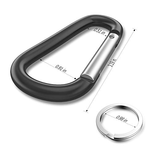sprookber 3" Aluminum Carabiner D Ring, Caribeener Clips, Spring Snap Hook for Keychain Clip, Set of 10 - color: Black